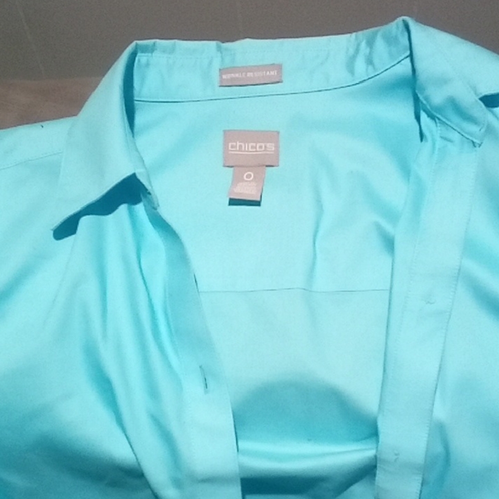 Chico's Aqua Collared Blouse